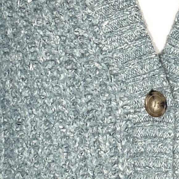 Lucky Brand SZ M Pale Aqua Wool Blend chunky crop cardigan Preppy Academia - Picture 6 of 8